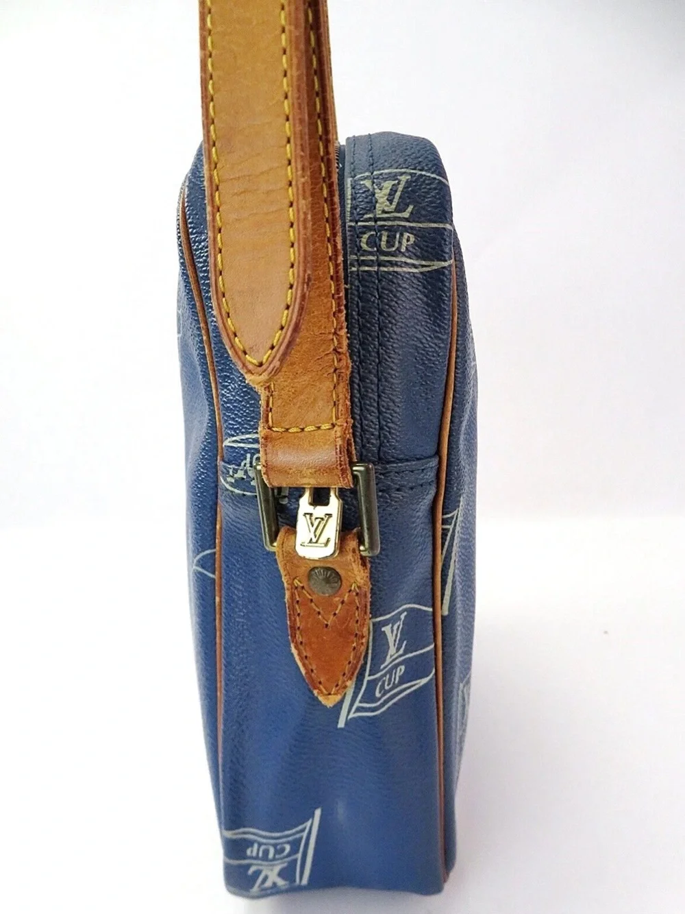 Louis Vuitton Blue and Tan Messenger Bag with LV Cup Motif